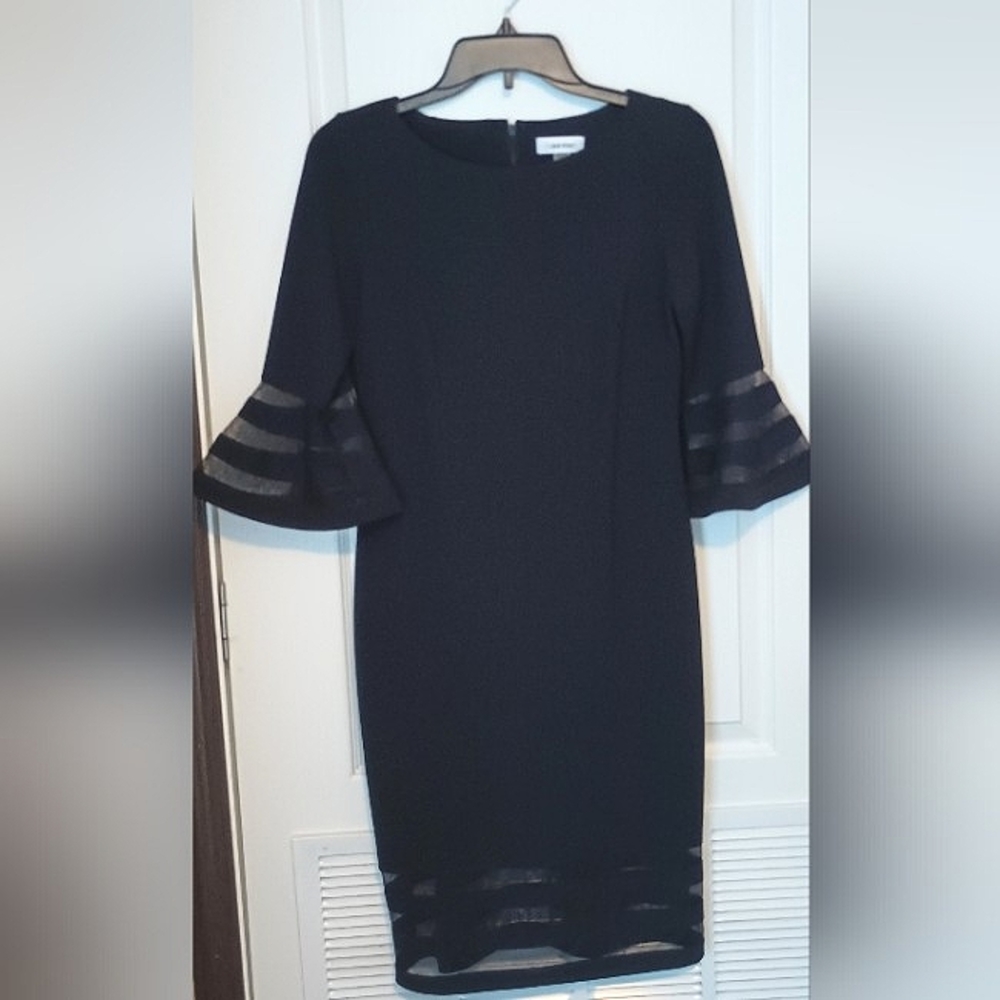 Calvin Klein Black Sheer-Accent Ruffle Sleeve Dress